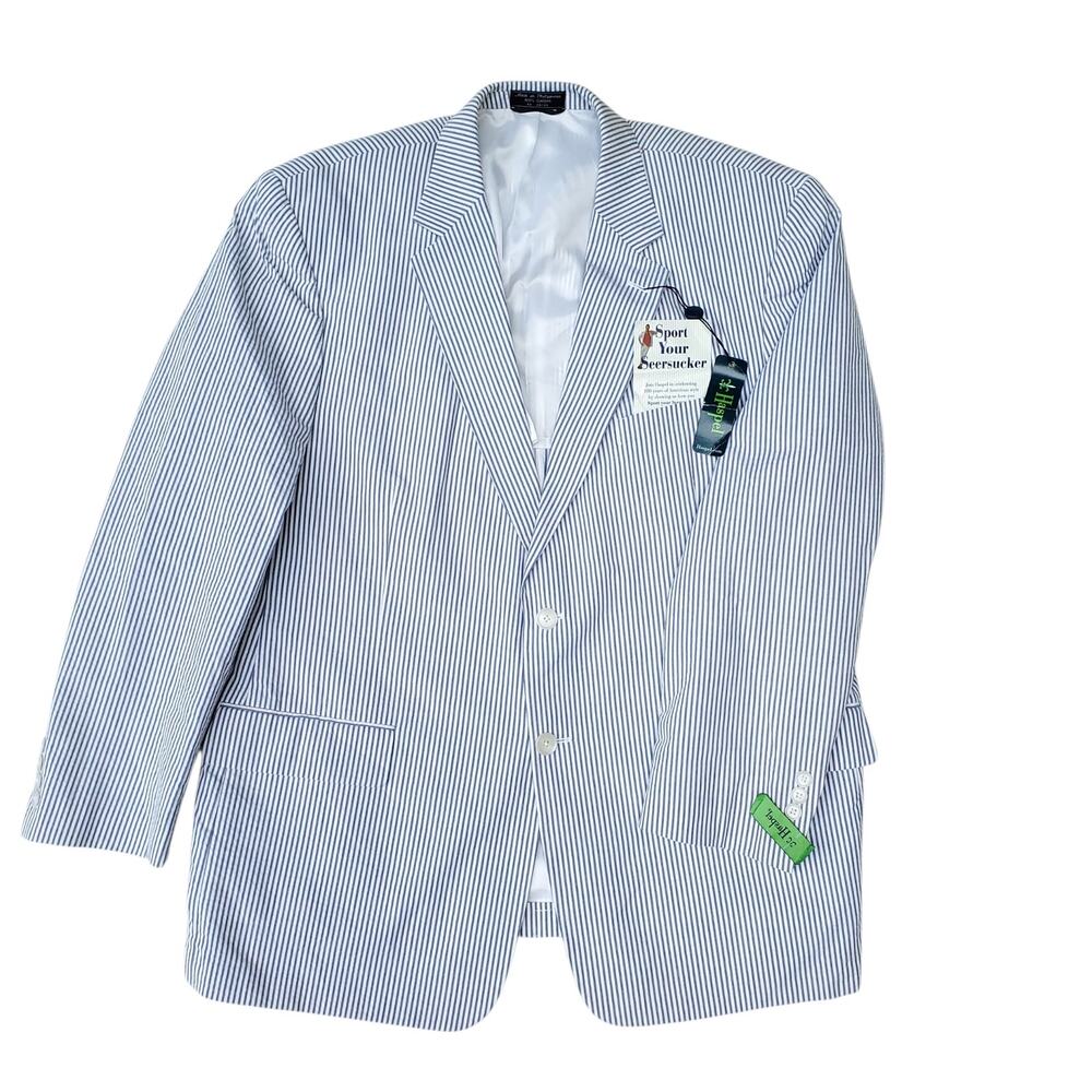 Haspel Cypress Seersucker Jacket Sport Coat Blazer Blue White Stripe NWT 48R